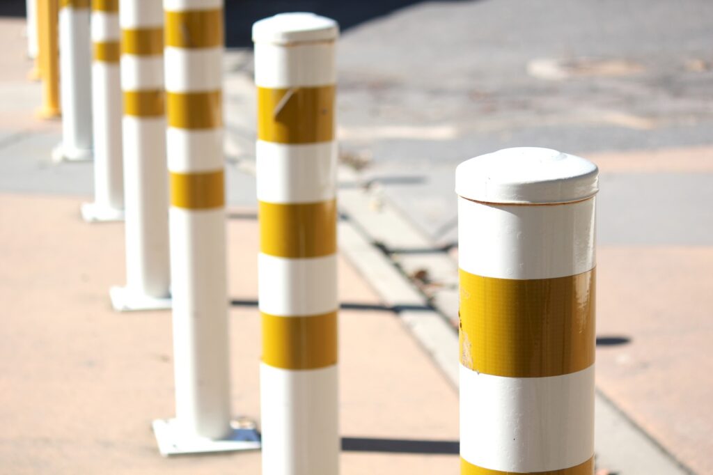 Depth of field, striped poles or bollards